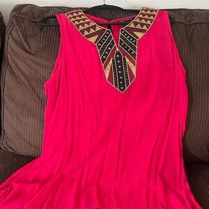 Ashley Stewart Vibrant Pink Sleeveless Blouse with Gold Accents